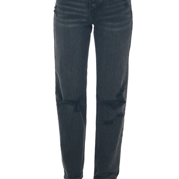 Kancan high rise Charcoal black Wash High Rise Torn Straight Jeans 90s 7 27 NWOT - Picture 5 of 16